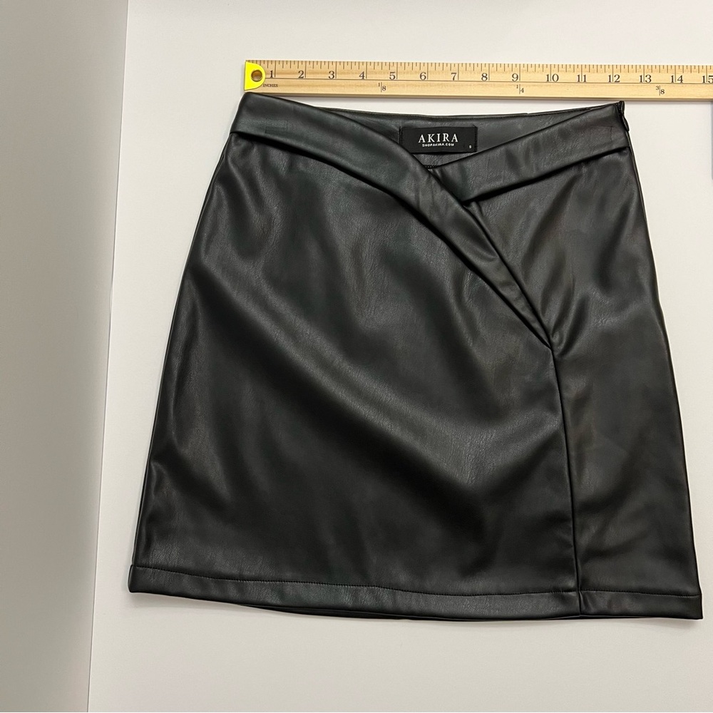 AKIRA Faux Leather Crossover Front Mini Skirt-Black - Picture 4 of 12